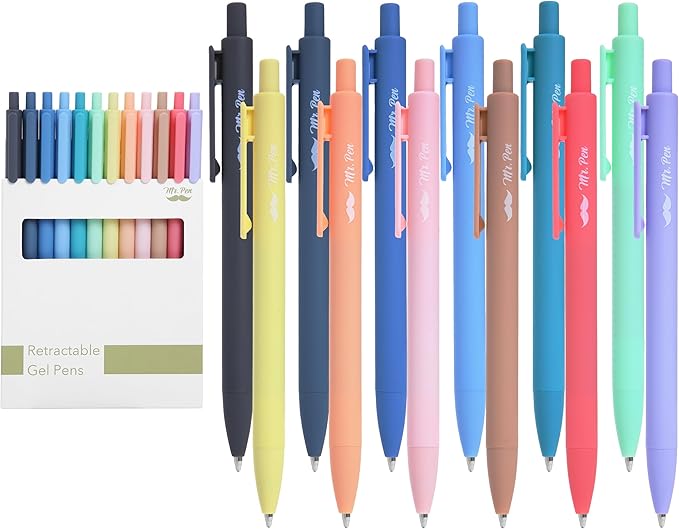 Mr. Pen- Retractable Gel Pens, 12 Pack, Blue Ink, Celestial Color Barrels Gel Pens, Gel Pens Fine Point 0.5mm, Retractable Pens, Cute Pens, Gel Ink Pens, Aesthetic Pens for Journaling Fine Tip Pens