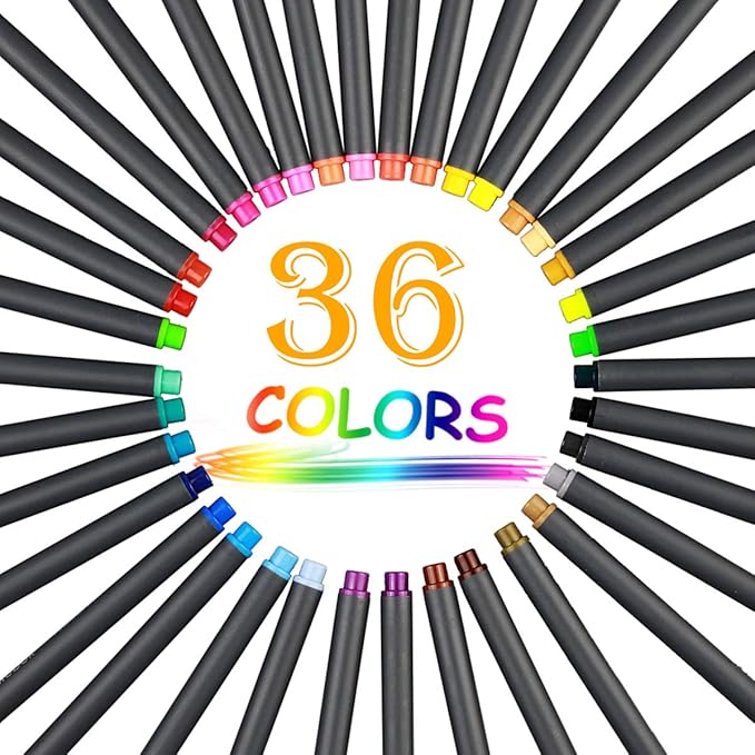 ai-natebok 36 Colored Fineliner Pens Fine Tip Pens Porous Fineliner Color Pens for Journal Planner Writing Note Taking Calendar Agenda Coloring Art School Office Supplies