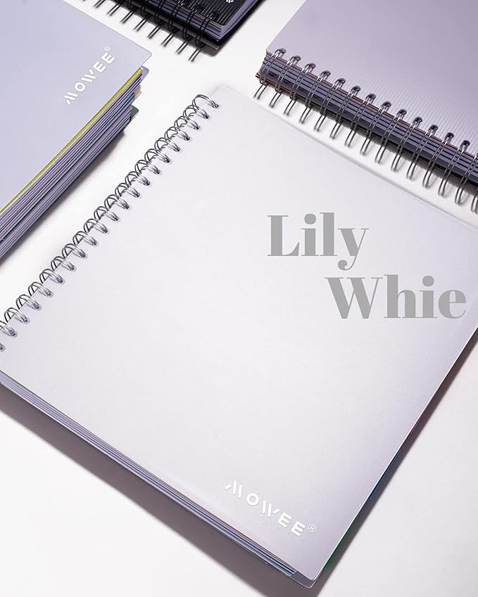 5 Subject Notebook - Spiral Notebook, College Ruled Notebook With Dividers Pocket, Tabs, 11" Ruler, 200 Pages, for Writing Journal, Home & Office, School Supplies, 8.5''x11'' Lily White