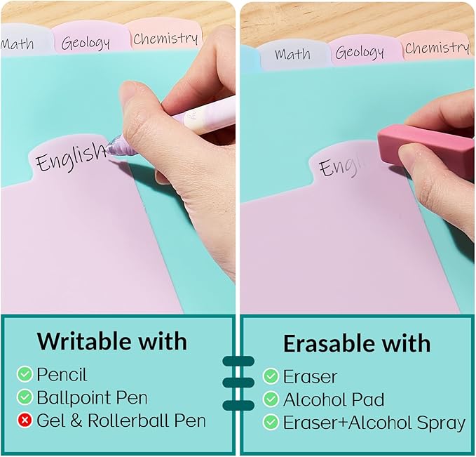 Sooez 8-Tab Durable Plastic Write & Erase Big Tab Dividers for 3 Ring Binder, Aesthetic Cute Pastel Binder Dividers for Student, Teacher, Office, Home Organizers, 2 Sets, Pastel