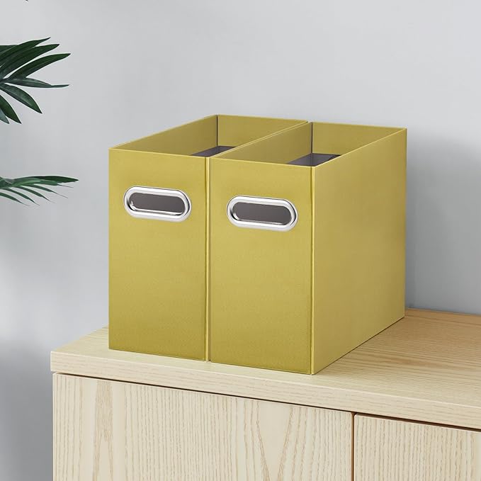 Oterri File Organizer, Small Storage Box, Cardboard File Folder Organizer, Collapsible File Box, Hanging File Organizer for Letter Size, Portable File Box with Handle, Only Box (Olive,4 Packs)
