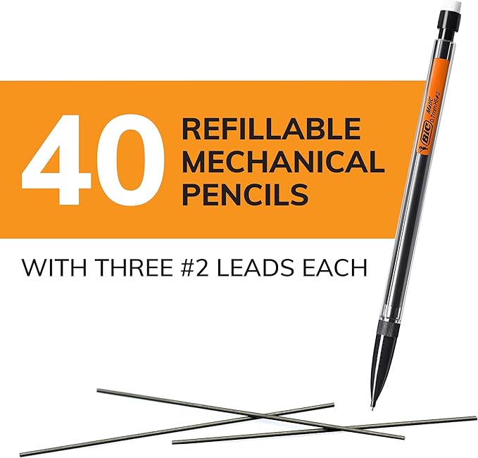 BIC Xtra-Smooth Mechanical Pencils with Erasers, Bright Edition Medium Point (0.7mm), 40-Count Pack, Bulk Mechanical Pencils for School or Office Supplies