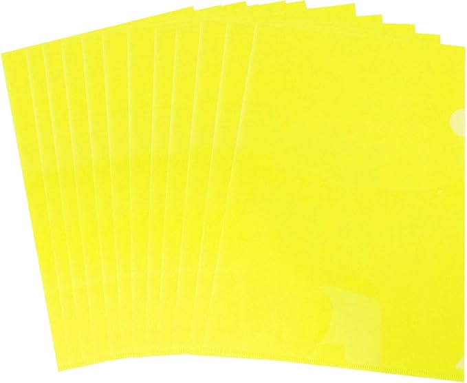L-Type Plastic Folder Safe Project Pockets Transparent Clear Document Folder 12pcs for A4 paperPlastic Paper Jacket Sleeves in Assorted Project Folders(Yellow)