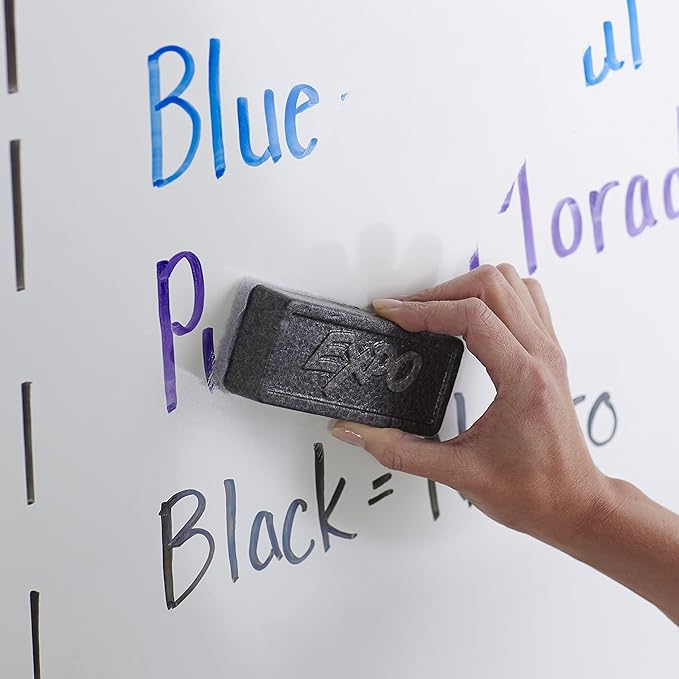 EXPO Low Odor Dry Erase Marker Set with White Board Eraser and Cleaner, Fine Tip Dry Erase Markers, Assorted Colors, 7 Piece Set with Whiteboard Cleaner