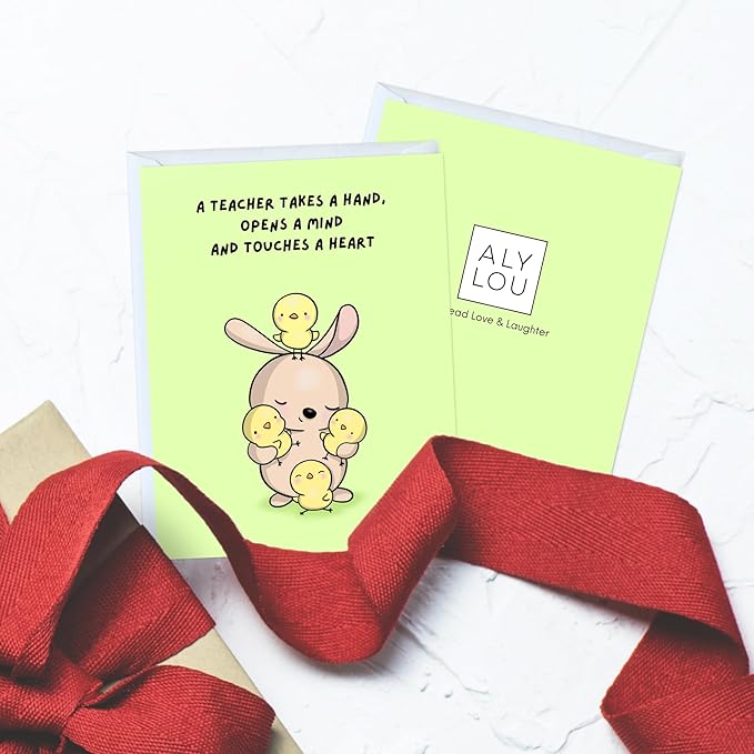 Teacher Thank You Card, Appreciation Card for Educator, Day Care, Preschool, Elementary High School, Graduation or Back to School, Summer Break Gift (A teacher Takes a Hand, Opens a Mind and Touches a