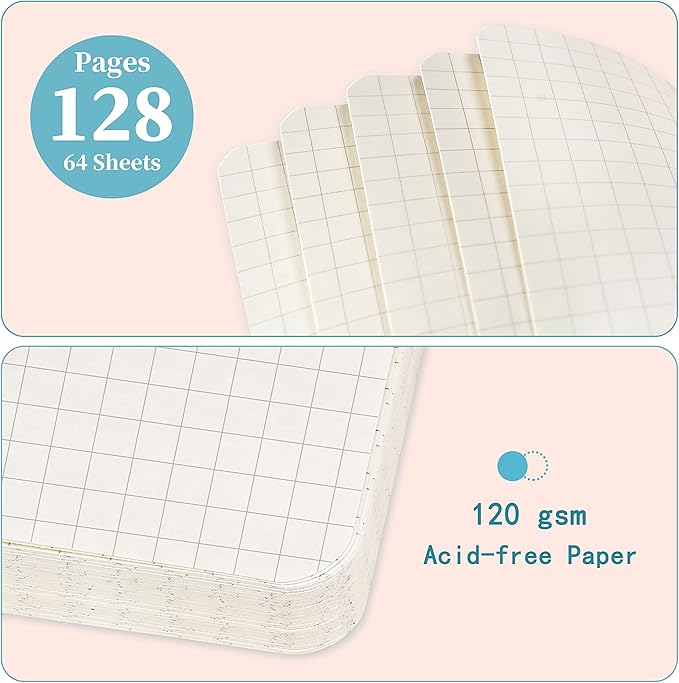 Graph Grid Paper Notebook/Journal - Classic Journal/Notebook with Ribbon Divider, Hardcover with Thick Paper, 5.3" x 8.26", Banded + Pen Holder +Inner Pocket - Light Blue