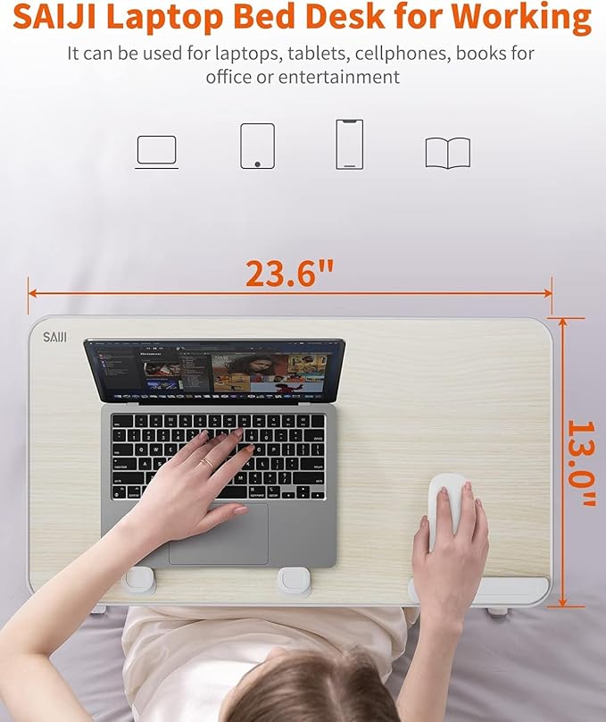 Laptop Desk for Bed, SAIJI Lap Desks Bed Trays for Eating Writing, Adjustable Computer Laptop Stand, Foldable Lap Table in Sofa and Couch(23.6 x 13Teak