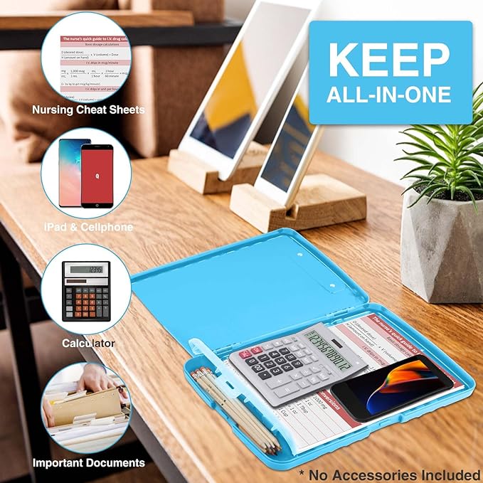 Sooez Clipboard with Storage, High Capacity Nursing Clip Boards with Pen Holder, Heavy Duty Plastic Storage Clipboards with Low Profile Clip, Clipboard Folder, Teacher Must Haves Office Supplies