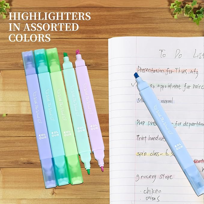 Aesthetic Cute Pastel Highlighters Set, 6 count, Mild Assorted Colors Candy Highlighters, Chisel Tip,No Bleed Bible Marker Pen, Study Journaling School Supplies Planner