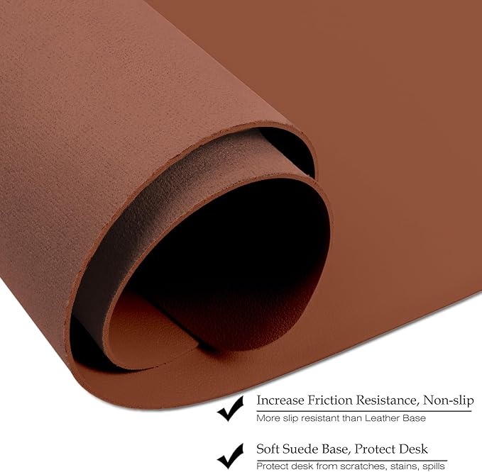 Boutilon Leather Desk Pad 47"x 24" Non-Slip Mouse Pad,Business Desk Pad,Extended Table Protector for Keyboard and Mouse,Desk Writing Pad for Office Home Working Decor (XXXL-Brown)