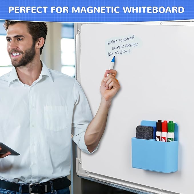 Magnetic Dry Erase Marker Holder, Magnetic Pen Marker Holder for Whiteboard, Fridge, Locker Accessories, School, Office, Home, Magnet Pen Cup,1 Pack, Blue