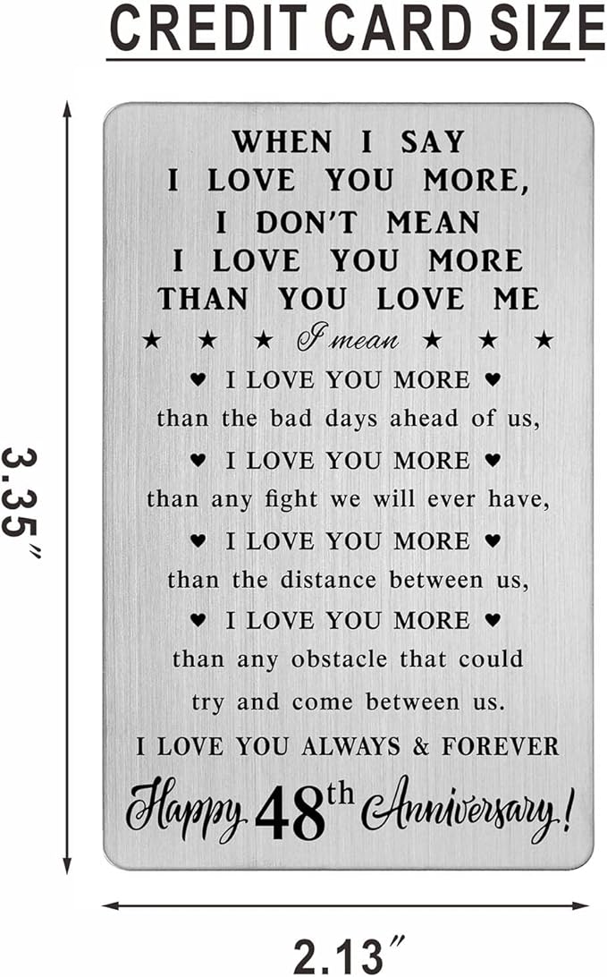 48 Year Anniversary Card Gifts for Him Her - Steel Card Gift for Men - 48th Wedding Anniversary Wallet Cards Gifts