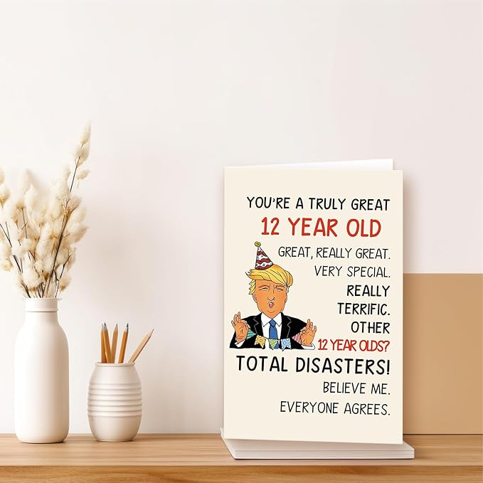 Happy Trump 12th Birthday Card for Boys Girls, Funny 12 Year Old Birthday Gifts for Daughter Son, Humor 12 Bday Decorations for Him Her
