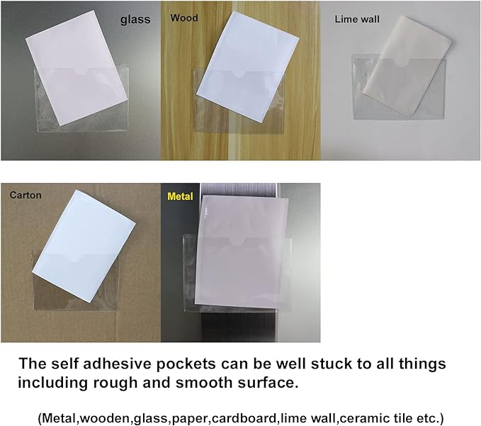 Adhesive Clear Pockets,Self Adhesive Clear Label Pockets Adhesive Card Folder Plastic Pockets Holders Sleeves for Index Cards Planners Cabinet Shelves Photo Cd,10Pieces(100x55mm)
