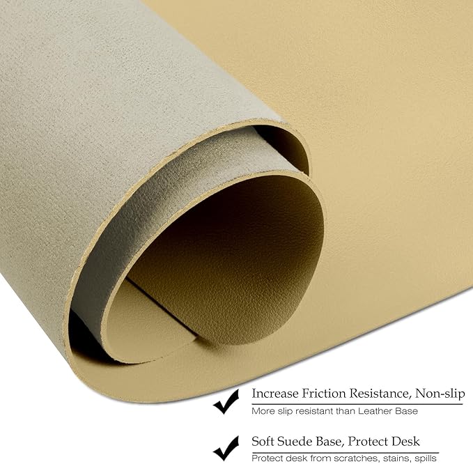 Boutilon Leather Desk Pad 35"x 17" Non-Slip Mouse Pad,Office Desk Mat,Waterprooft PU Leather Desk Blotter,Desk Pad Protector,Desk Writing Pad for Home Office Decor (L-Golden,35"x 17")