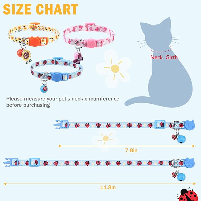 SCENEREAL Breakaway Cat Collar with Bells, Safety Buckle Soft Adjustable Cats Collars for Spring Summer Daily Wearing, Kitten Puppy Pink Personalised Collars for Dogs Girl Boy
