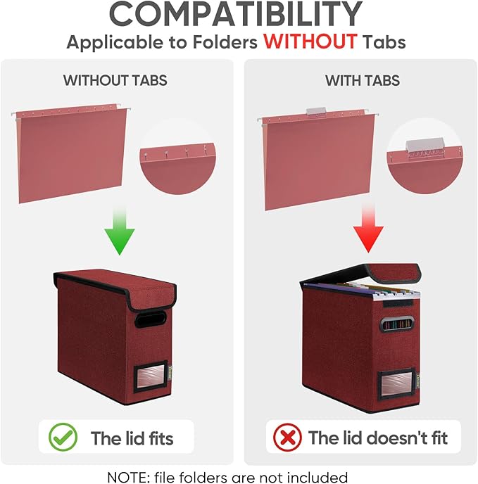 BALEINE File Organizer Box with Lid, Collapsible File Folder Organizer with Plastic Slide, Hanging File Folder Box for Office Document Storage (1 Pack, Red, S)