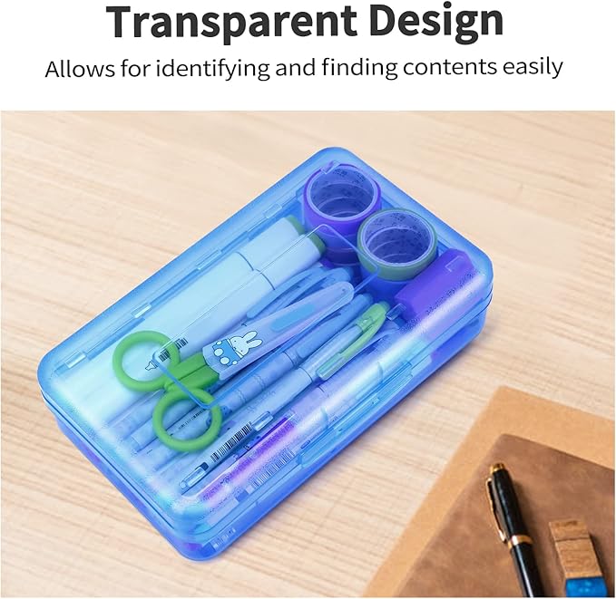 Sooez 3 Pack Pencil Case, Large Pencil Box Case, Clear Crayon Marker Box Bulk, Hard Plastic School Supplies with Snap-tight Lid, Stackable Storage Container Art Craft Organizer for Bead Pens