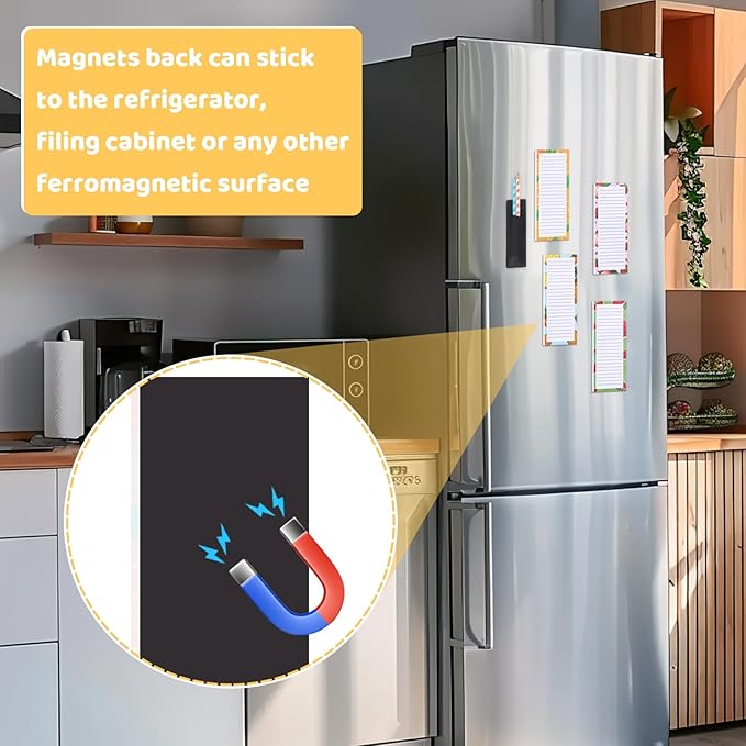 4 Pack Magnetic Note Pad for Fridge with Pen Holder, Totally 200 Sheets Grocery List Magnet Pad for Refrigerator Magnetic Shopping List Pad(Fruit Design)
