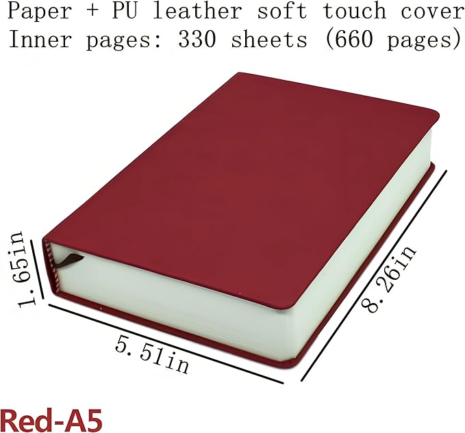 jooact Thick Sketchbook 660 Pages Notebook Soft Faux Leather Cover Journal 80GSM Paper Notepad Drawing Book Memo Writing Sketch Pad Diary Notebook