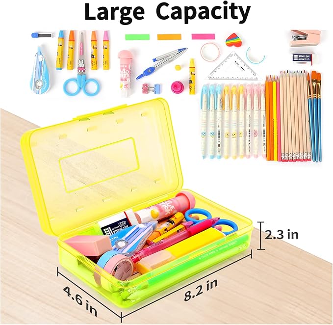 Sooez 3 Pack Pencil Case, Large Pencil Box Case, Clear Crayon Marker Box Bulk, Hard Plastic School Supplies with Snap-tight Lid, Stackable Storage Container Art Craft Organizer for Bead Pens