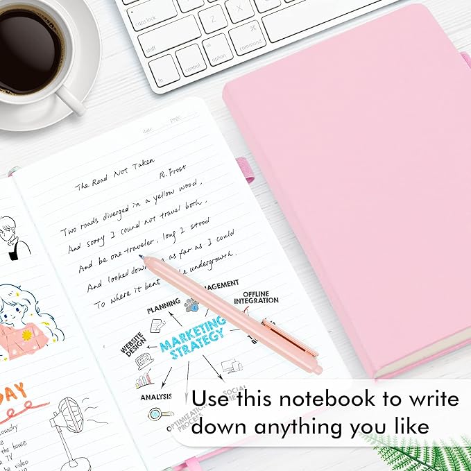 feela 12 Pack Notebooks Journals Bulk, Hardcover Notebook Classic Ruled Lined Journals with Pen Holder for Women Girls School Business Supplies, with 12 Black Pens, 120 GSM, 5.1”x8.3”, A5, Rose Pink