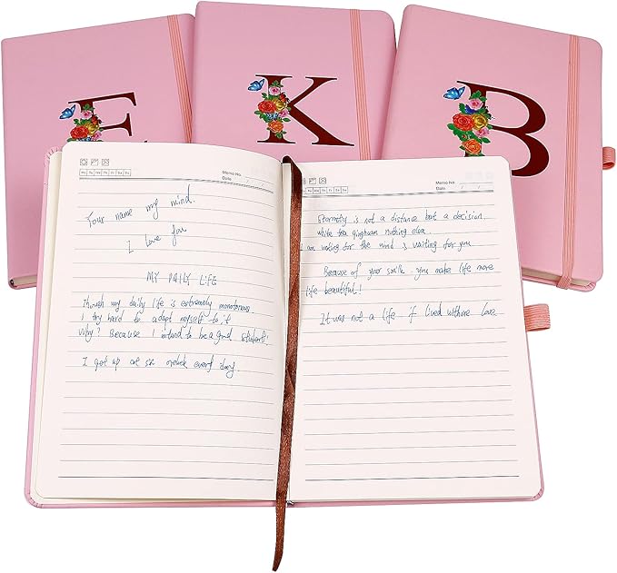 Pink Notebook for Women, 5.7"X8.3" A5 Journal Notebook with Letter R, Dual-Sided Writing Notebook with Dividers, Cute Leather Journal for Work, Business, School, Meetings, Travelers, Small Notebook