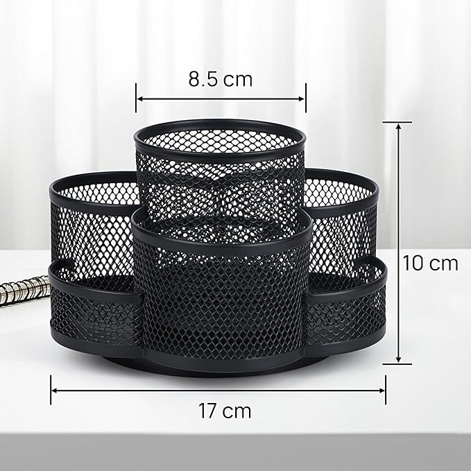 Pen Holder for Desk, Rotating Pencil Holder, Cup Holder for Desk Office, Pen Organizer in Black