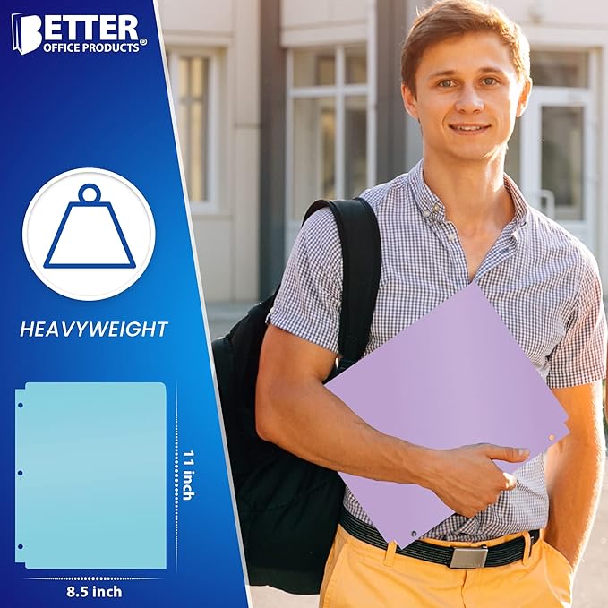 Better Office Products 3 Hole Punch Pocket Folders, Bulk Pack, Sturdy Plastic 2 Pocket Folders, Assorted Pastel Colors, Letter Size, with Business Card Slot,(12 Pack)
