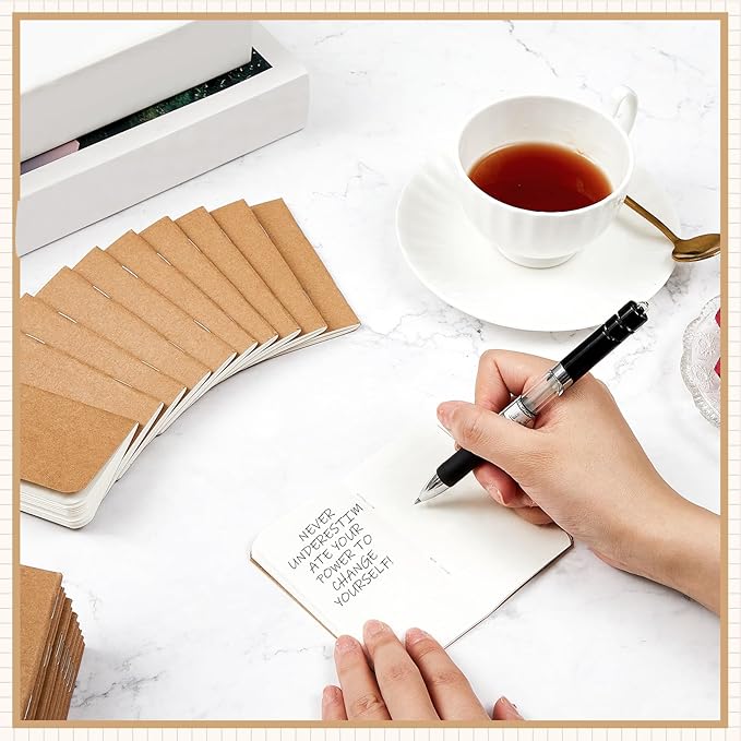 Outus 15 Pcs Mini Pocket Notebook 2.5" x 4" Small Journal Kraft Paper Notepads Bulk Softcover Pocket Notepad Memo Diary Subject Notebooks for Traveler Worker(Brown,Blank Style)