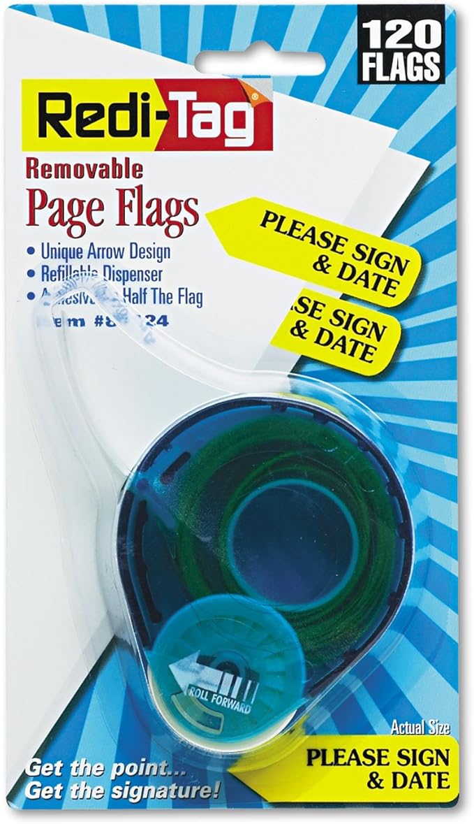 Redi-Tag Redi-Tag Please Sign and Date Arrows in Dispenser (RTG81124), Yellow, 1-Pack
