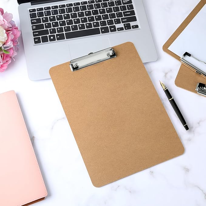 Wood Clipboards Set of 4, Letter Size Hardboard Clip Board 8.5x11 for Classroom, Students, Kid, A4 Standard Size 9" x 12.5" with Low Profile Clip, Office & School Supply