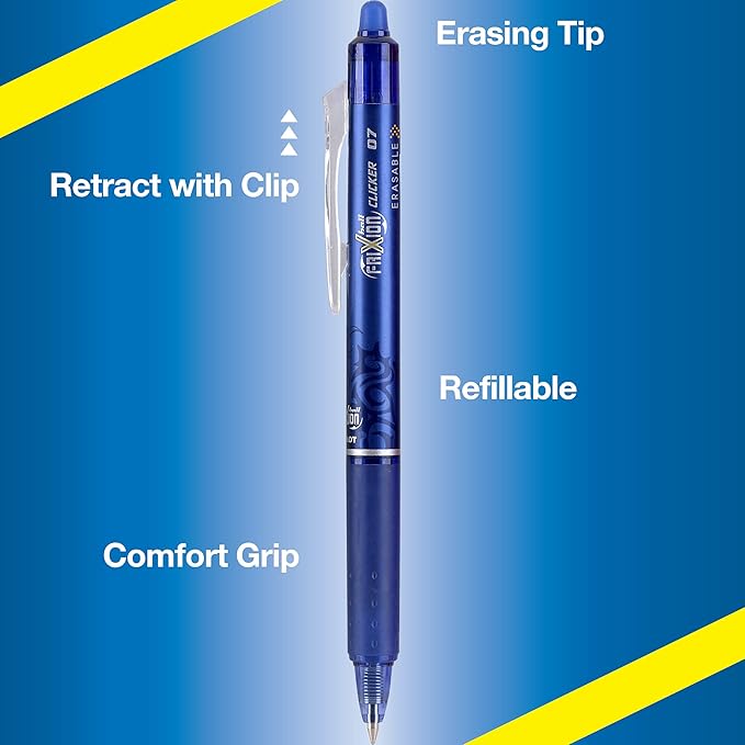 Pilot, FriXion Clicker Erasable Gel Pens, Fine Point 0.7 mm, Pack of 10, Assorted Colors