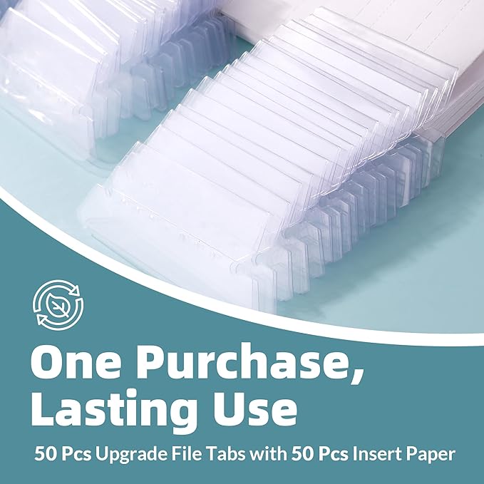 File Folder Tabs, SUNEE 50 Sets Hanging File Folder Labels Tabs and Inserts for Hanging Files Folders