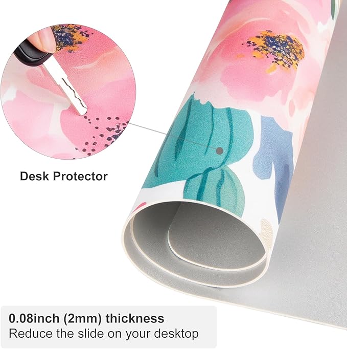Colorful Star Large Mouse Pad, Pink Floral Desk Mat for Desktop, Women Girls PU Leather Waterproof Gaming Mousepad, Computer PC Laptop Protector Writing Pads for School Office Home 31.5" x 15.7"