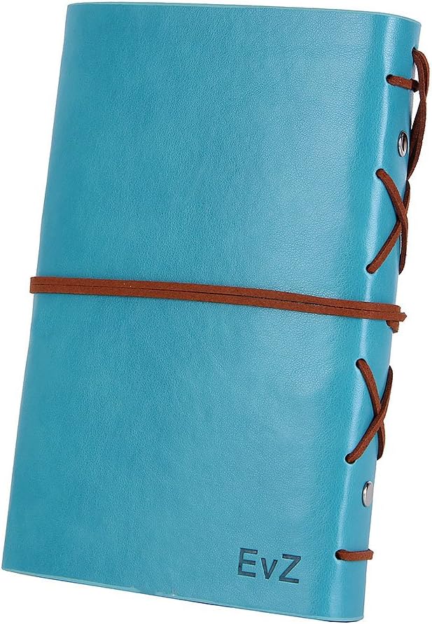 EvZ Leather Writing Journal Notebook, 7 Inches Vintage Nautical Spiral Blank String Diary Notepad Sketchbook Travel to Write in, Unlined Paper, Retro Pendants, Classic Embossed, Sky Blue