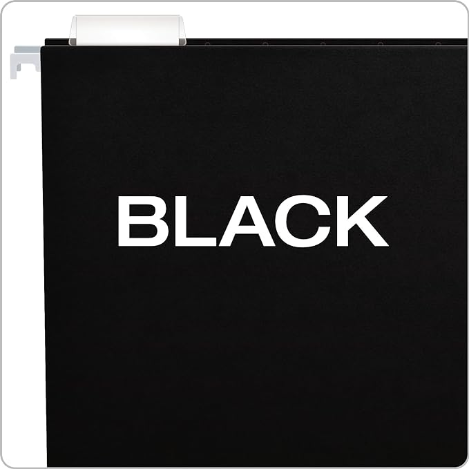 Pendaflex Recycled Hanging Folders, Letter Size, Black, 1/5 Cut, 25/BX (81605) & File Folders, Bright Green, Yellow, Red, Blue, 36 Pack Letter Size