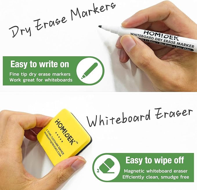 Magnetic Dry Erase Board: Small Fridge Whiteboard, Flexible Refrigerator Magnet White Board, Blank Writing Note Sheet with Kitchen Conversion Chart Magnet, 4 Markers & Eraser - 12 x 8