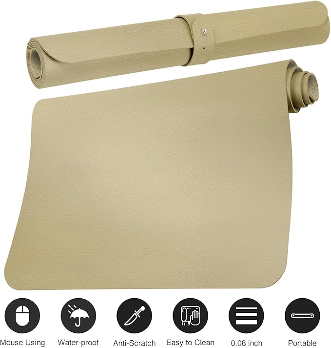 Boutilon Leather Desk Pad 35"x 17" Non-Slip Mouse Pad,Office Desk Mat,Waterprooft PU Leather Desk Blotter,Desk Pad Protector,Desk Writing Pad for Home Office Decor (L-Golden,35"x 17")