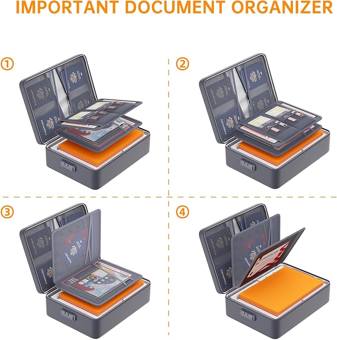DocSafe 5200°F Document Organizer with Lock,Upgraded Heat Insulated Fireproof&Waterproof Box 8 Layers File Organizer,Portable Home Travel Safe Storage for Important Documents, Files,Gray (Soft)