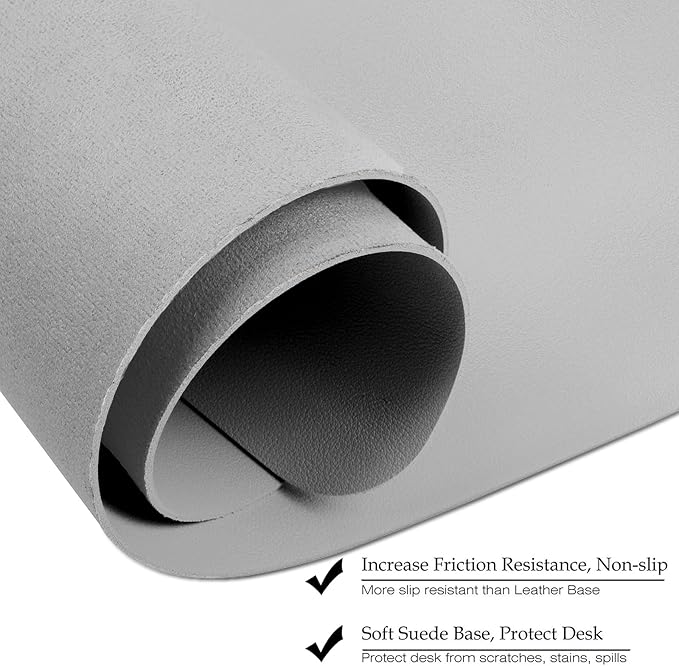 Boutilon Leather Desk Pad 35"x 17" Non-Slip Mouse Pad,Office Desk Mat,Waterprooft PU Leather Desk Blotter,Desk Pad Protector,Desk Writing Pad for Home Office Decor (L-Silver,35"x 17")