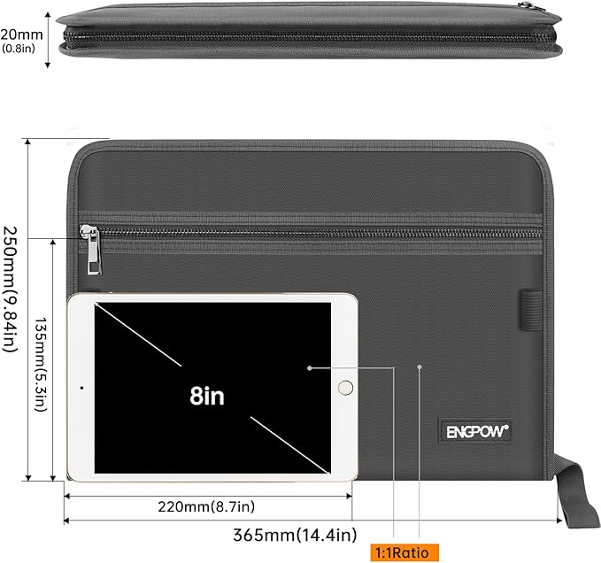 ENGPOW Accordion File Organizer,Fireproof 13 Pockets Expanding File Folder,Document Organizer Folder with Zipper&Labels,Portable Home Travel Safe Storage for Letter A4 Files and More,Gray