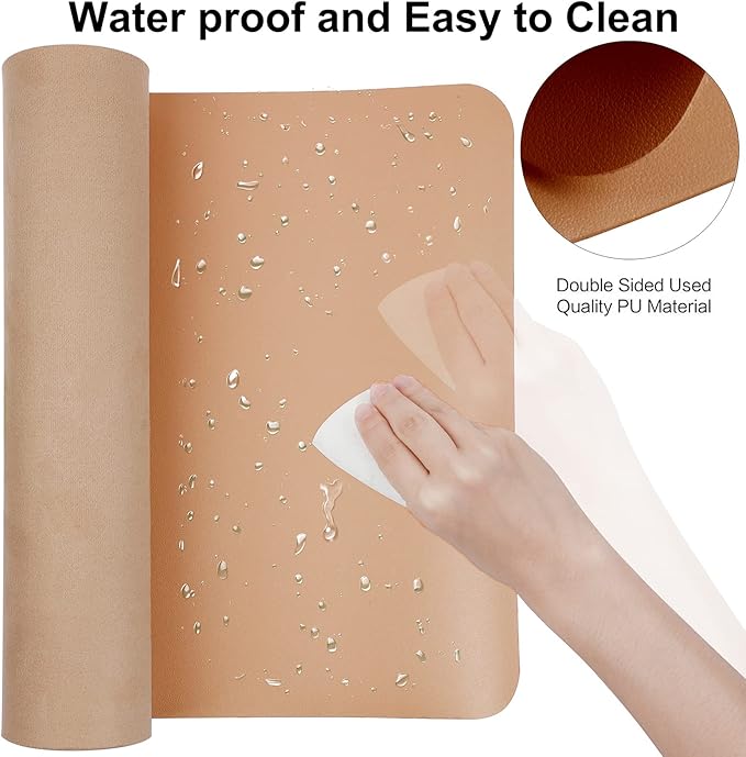 Boutilon Leather Desk Pad 24"x 14" Non-Slip Mouse Pad,Office Desk Mat,Waterprooft PU Leather Desk Blotter,Desk Pad Protector,Desk Writing Pad for Home Office Decor (S-Orange Pink)