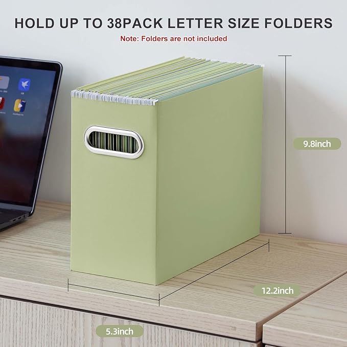 Oterri File Organizer, 4 Packs Small Storage Box, Cardboard File Folder Organizer, Collapsible File Box, Hanging File Organizer for Letter Size, Portable File Box with Handle, Only Box(Green)