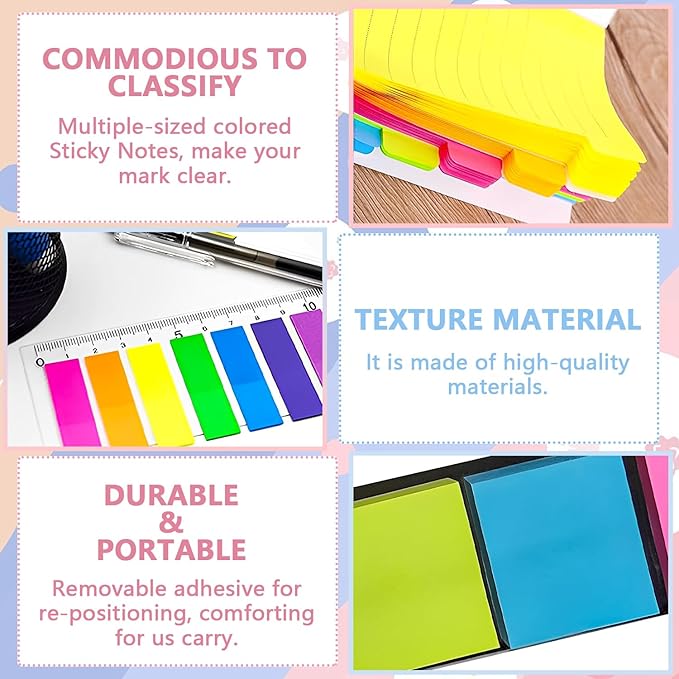 Sticky Notes Set, Sticky Notes Tabs, 710 Pack, Divider Sticky Notes, School Supplies, Office Supplies, Planner Sticky Notes, Sticky Note Dividers Tabs, Book Notes, Back to School Supplies (710pcs)