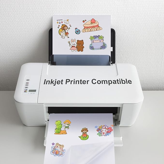 Washi Paper Sticker Paper White Printable Multipurpose Copy Paper Inkjet Printer Compatible Full Sheet Letter Size Labels