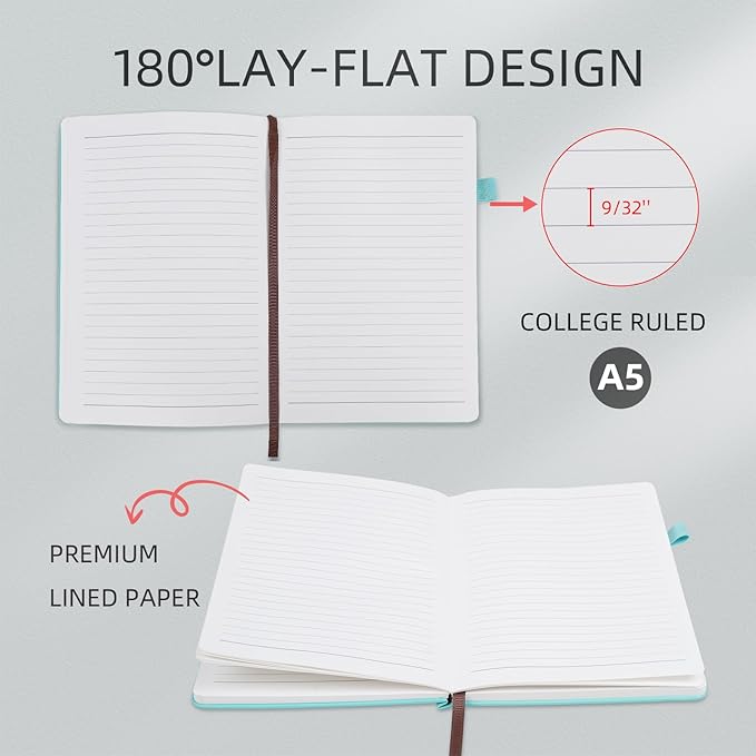 Lined Notebook Journal for Women Men 200 Pages A5 Hardcover Leather with Pen Holder College Ruled Journals for Work Note Taking Travel School Black