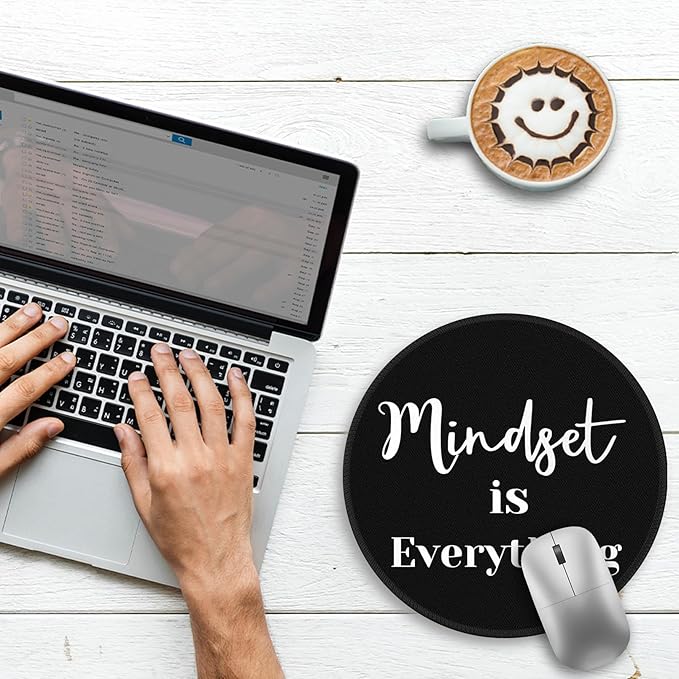 Gctriki Black Computer Mouse Pad for Desk, Funny Small Round Mousepad for Laptop Gaming Work, Inspirational Office Desk Decor Accessories Supplies Gifts for Coworkers, Mindset is Everything