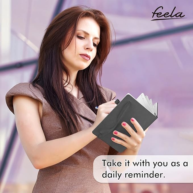 feela 5 Pack Journal Notebook Bulk for School, Hardcover Business Notebooks Classic Ruled Lined Journals with Pen Holder for Work Note Taking, with 5 Black Pens, 120 GSM, 5.1”x8.3”, A5, Gray
