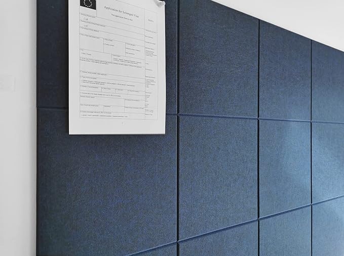 Large Office Cork Board Alternative - 47"x35" 12 Pack Felt Wall Tiles with Safe Removable Adhesive, Cork Boards for Walls Office Pin Board Tack Board Cork Board 48 x 36 – Dark Blue